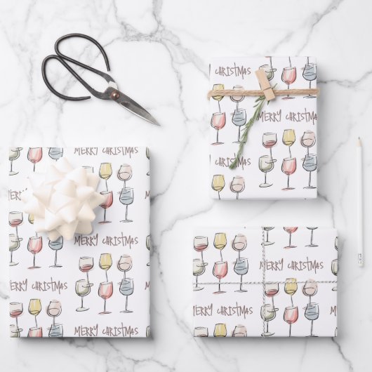 Scribbly doodle wine glass pattern Merry Christmas Inpakpapier Vel (Voorkant)