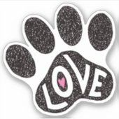 Scribbly poot print met tekst liefde en roze hart sticker (Voorkant)