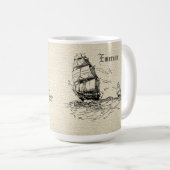 Scrimshaw Design Sailing Ship Koffiemok (Voorkant rechts)