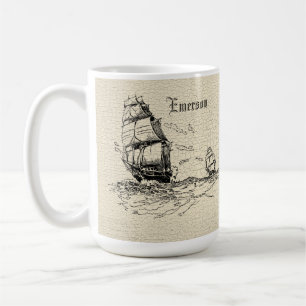 Scrimshaw Design Sailing Ship Koffiemok