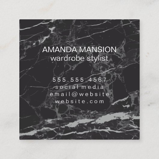 Scrip Monogram | Zwarte Marmer Vierkante Visitekaartje (Achterkant)