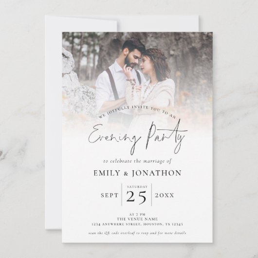 Script 2 foto's overlay QR bruiloft avond feest Kaart (Voorkant)