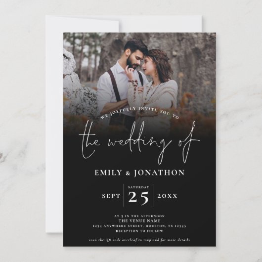 Script 2 Foto's Overlay QR Code Bruiloft Zwart Kaart (Voorkant)