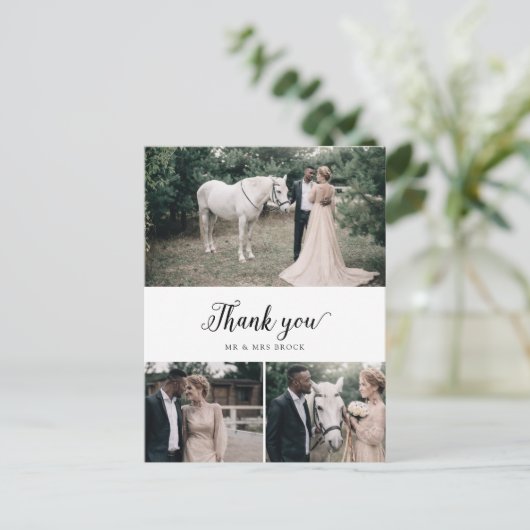  script 3 Photo Collage Wedding Hartelijk dank Briefkaart (Staand voorkant)