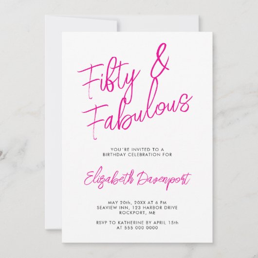 Script 50 en Fabulous Zwart en Roze Verjaardag Kaart (Voorkant)