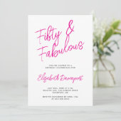 Script 50 en Fabulous Zwart en Roze Verjaardag Kaart (Staand voorkant)