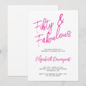 Script 50 en Fabulous Zwart en Roze Verjaardag Kaart (Voorkant / Achterkant)