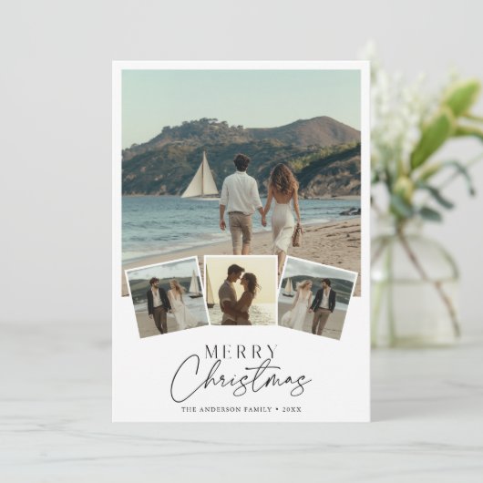 Script 5 Foto Nautisch strand Vrolijk kerstfeest Feestdagenkaart (Staand voorkant)