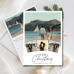 Script 5 Foto Nautisch strand Vrolijk kerstfeest Feestdagenkaart<br><div class="desc">Leg de essentie van de vreugde aan zee vast met deze heerlijke vakantiepas met vijf gekoesterde familiefoto's. Het nautische ontwerp combineert moderne elegantie met een strandachtige sfeer, perfect om warme kerstwensen te delen met geliefden. Vier het seizoen en creëer blijvende herinneringen met deze unieke kaart die liefde en saamhorigheid weerspiegelt....</div>