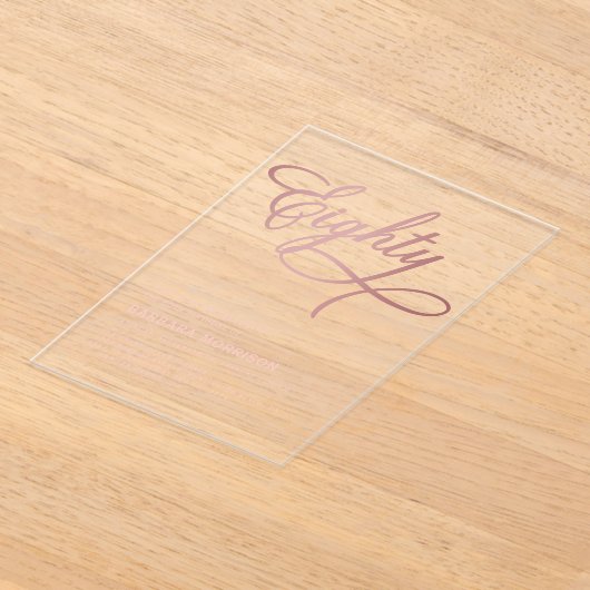 Script 80 Black Roos Gold 80th Birthday Acryl Uitnodigingen (Laagn)