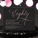 Script 80 Black Roos Gold 80th Birthday Kaart<br><div class="desc">Een bijzondere gelegenheid is de Elegant Eighty Black & Roos Gold 80th Birthday Invitation. Roos Dit prachtige ontwerp combineert de sophisticatie van zwart met de warme elegantie van goudgoud, waardoor een luxe en tijdloze look ontstaat. Perfect voor het vieren van een belangrijke mijlpaal, deze uitnodiging zal de toon zetten voor...</div>