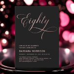 Script 80 Black Roos Gold 80th Birthday Kaart<br><div class="desc">Een bijzondere gelegenheid is de Elegant Eighty Black & Roos Gold 80th Birthday Invitation. Roos Dit prachtige ontwerp combineert de sophisticatie van zwart met de warme elegantie van goudgoud, waardoor een luxe en tijdloze look ontstaat. Perfect voor het vieren van een belangrijke mijlpaal, deze uitnodiging zal de toon zetten voor...</div>