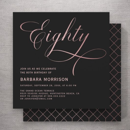 Script 80 Black Roos Gold 80th Birthday Kaart