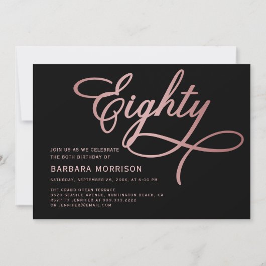 Script 80 Black Roos Gold 80th Birthday Kaart (Voorkant)