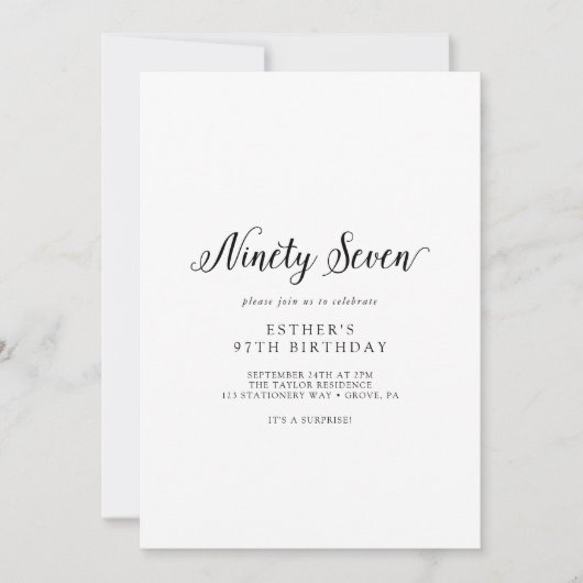  Script 97th Birthday Party Invitation Kaart (Voorkant)