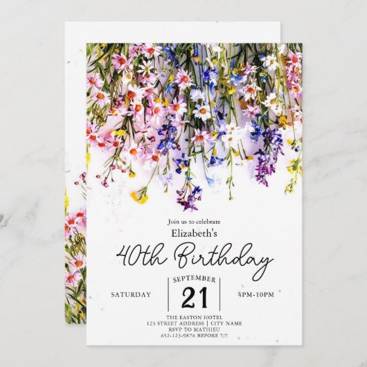 Script Aangepaste Wildbloemen 40e verjaardag Kaart (Voorkant / Achterkant)