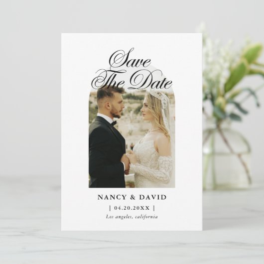 Script Ach-foto trouwdatum opslaan Save The Date (Staand voorkant)
