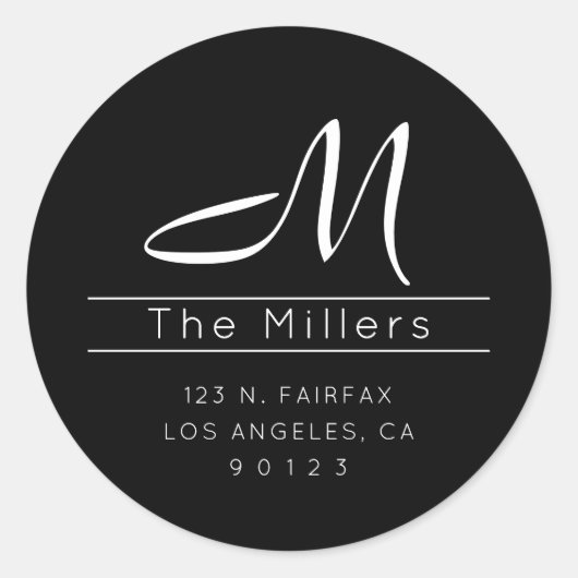 Script Achternaam Retouradres & Monogram Ronde Sticker (Voorkant)