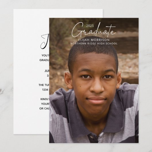 Script Afstudeer Modern Volledige Foto Afstudeerfe Kaart (Voorkant / Achterkant)