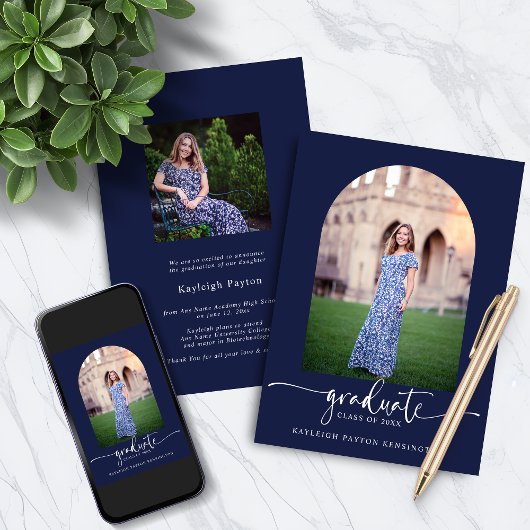  Script Afstuderen Arch Foto Navy Blue Kaart