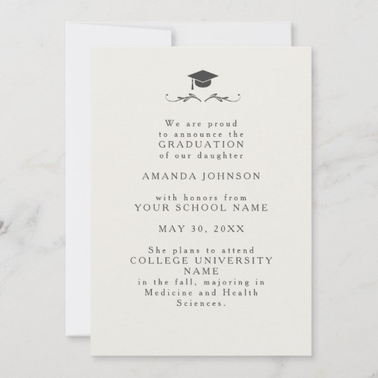 Script Afstuderen Beige White Photo Afstuderen Aankondiging (Achterkant)