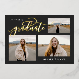 Script Afstuderen Eenvoudig 3 Foto Collage Feest F Folie Uitnodiging