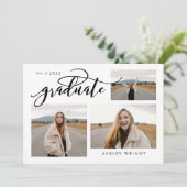 Script Afstuderen Eenvoudig 3 Foto Collage Feest Kaart (Staand voorkant)