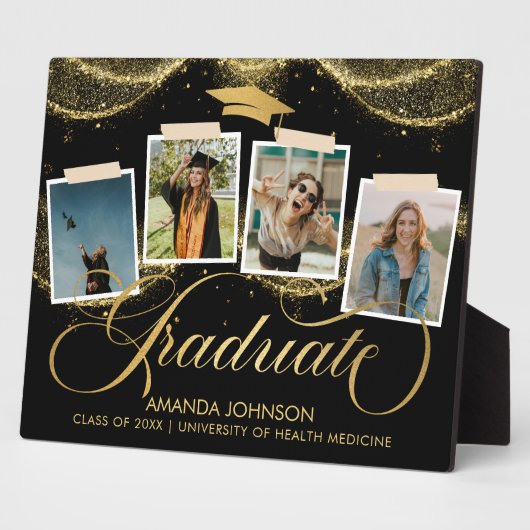 Script Afstuderen Foto Zwart Goud Afstuderen plaqu Fotoplaat (Zijkant)