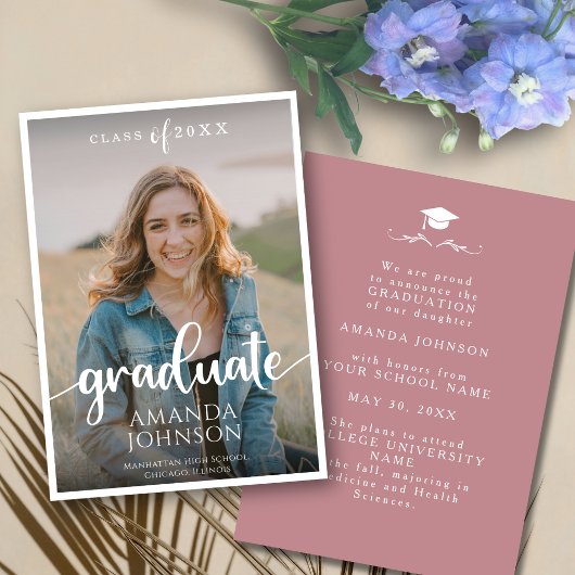 Script Afstuderen gedempt roze foto Afstuderen Aankondiging