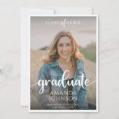 Script Afstuderen Navy Blue Photo Afstuderen Aankondiging (Voorkant)