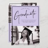 Script Afstuderen op Paarse achtergrond Afstuderen Aankondiging (Voorkant / Achterkant)