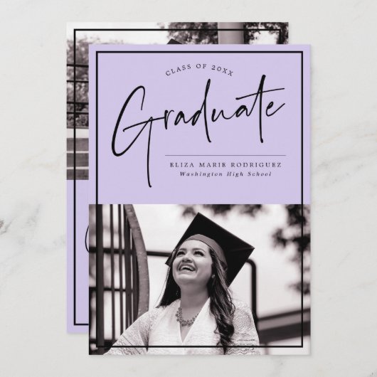 Script Afstuderen op Paarse achtergrond Afstuderen Aankondiging (Voorkant / Achterkant)