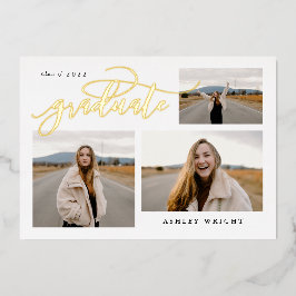 Script Afstuderen Simple 3 Photo Collage Party Folie Uitnodiging