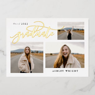 Script Afstuderen Simple 3 Photo Collage Party Folie Uitnodiging