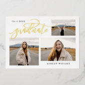 Script Afstuderen Simple 3 Photo Collage Party Folie Uitnodiging (Voorkant)