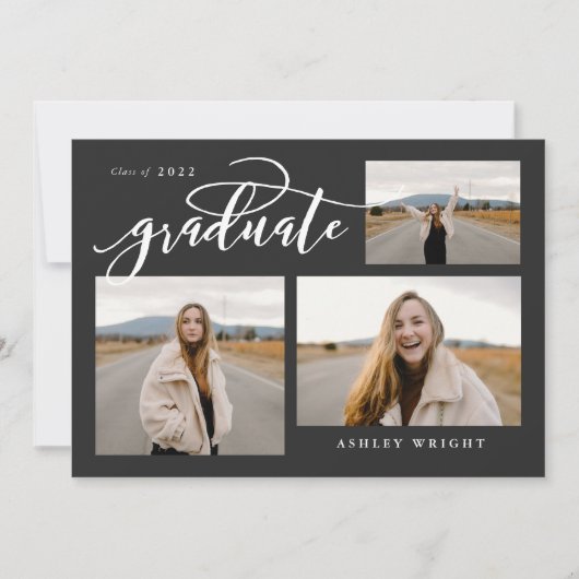 Script Afstuderen Simple 3 Photo Collage Party Inv Kaart (Voorkant)