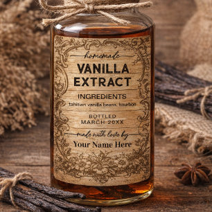 Script Antiek Zelfgemaakte Vanille-extract Label Wijn Etiket