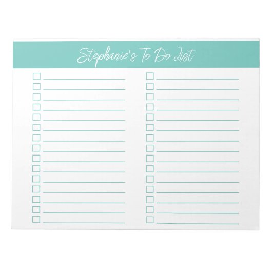 Script Aqua 8.5x11 Tweecoloms Checklist Notitieblok (Voorkant)