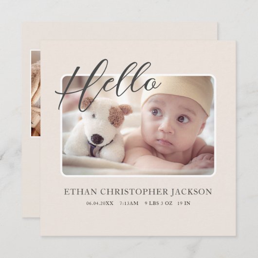 Script Baby Foto Moderne Geboorteaankondiging (Voorkant / Achterkant)