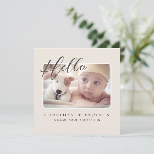 Script Baby Foto Moderne Geboorteaankondiging (Staand voorkant)
