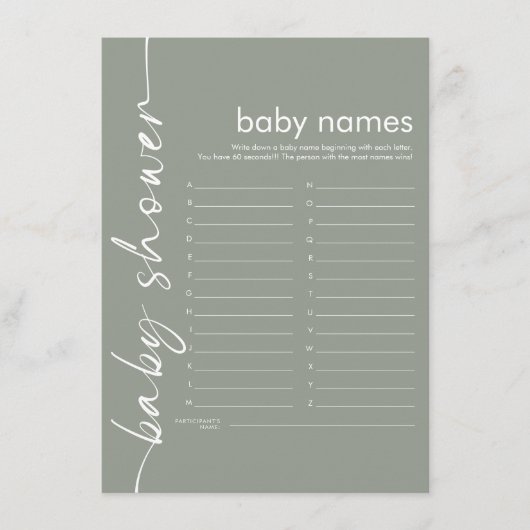 Script Baby Namen Douche Spel Sage Kaart (Voorkant)