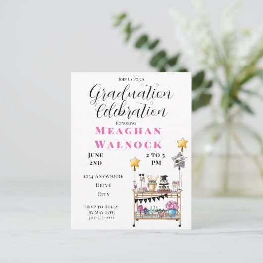 Script Bar Cart Afstuderen Invitation Briefkaart (Staand voorkant)