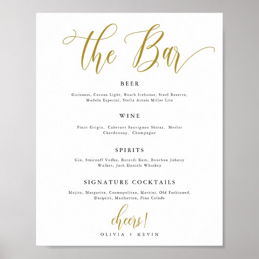 Script Bar Menu Sign, Bar Menu Bruiloft Poster (Voorkant)