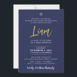 SCRIPT BAR MITZVAH belettering goud marineblauw Kaart<br><div class="desc">door kat massard >>> WWW.SIMPLYSWEETPAPERIE.COM <<< Een elegant, eenvoudig ontwerp voor de knuppel van uw kind of BAR MITZVAH Hou van het ontwerp, maar wil graag enkele wijzigingen zien - een ander kleurenschema, product, voeg een foto toe of aangepast voor een andere gelegenheid - geen zorgen neem gewoon contact met...</div>