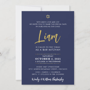 SCRIPT BAR MITZVAH belettering goud marineblauw Kaart