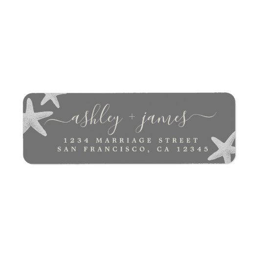 Script Beach Starfish Grey Weduwomkeeradres Etiket (Voorkant)
