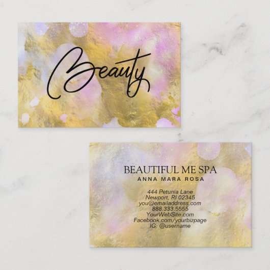 *~* Script BEAUTY Gold Foil Rainbow Visitekaartje (Voorkant / Achterkant)