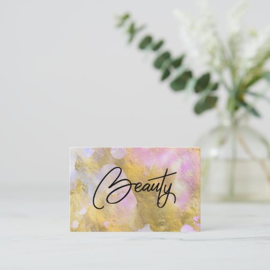 *~* Script BEAUTY Gold Foil Rainbow Visitekaartje (Staand voorkant)