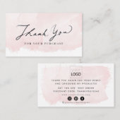 Script Bedankt Blush Pink Waterverf Visitekaartje (Voorkant / Achterkant)