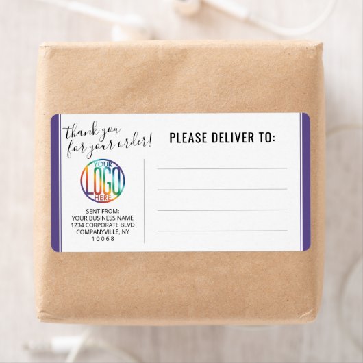 Script Bedankt Business Logo Paarse verzending Etiket (Insitu)